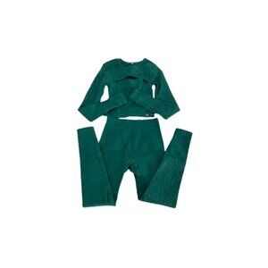 JoyLab Textured Long Sleeve Workout Set, Green, Size XS